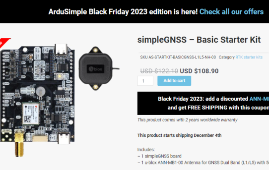 【Ardusimple社】２周波(L1/L5）GPS SimpleGNSSシリーズ発売＜BlackFridayで安い＞