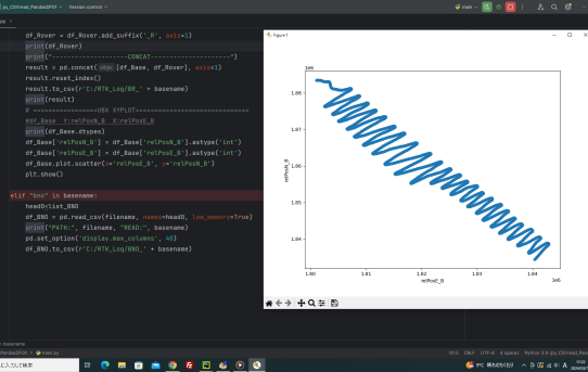 【STA24】スキー場実測　その４＜pythonでデータ処理して散布図＞